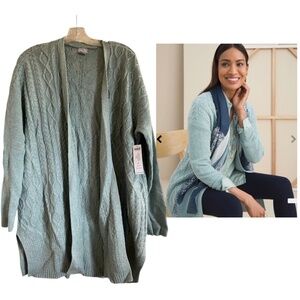 Chicos’s Cable Stitch Cardigan Size 3 or XL Color Mint Green NWT Cozy Cashmere